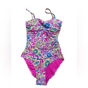 STELLA PARKER paisley floral bandeau one piece swimsuit w removable straps NWT